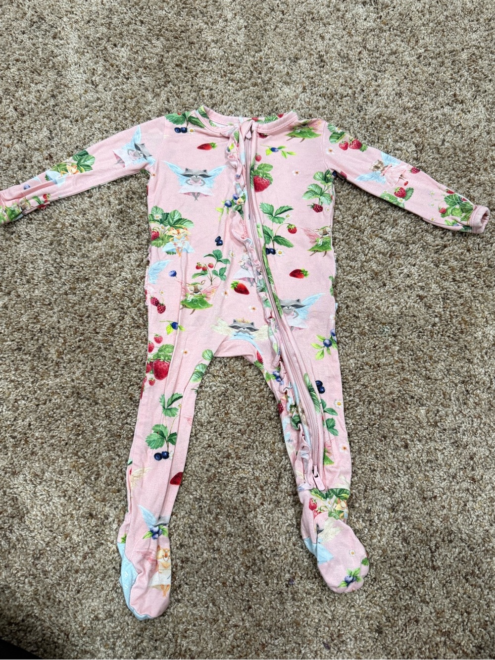Posh Peanut Baby 0-3M Pink Fairy Berry Bamboo Ruffle Footie